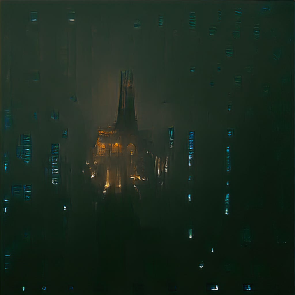 Prompt: ‘A cathedral in the style of Blade Runner’