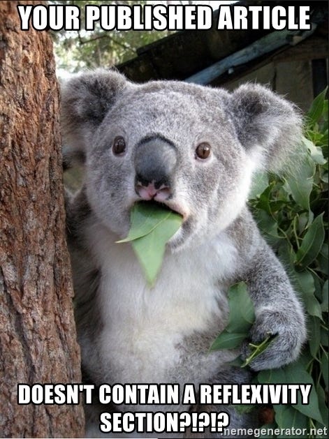 your published article doesn&#39;t contain a reflexivity section?!?!? - Koala  wow | Meme Generator