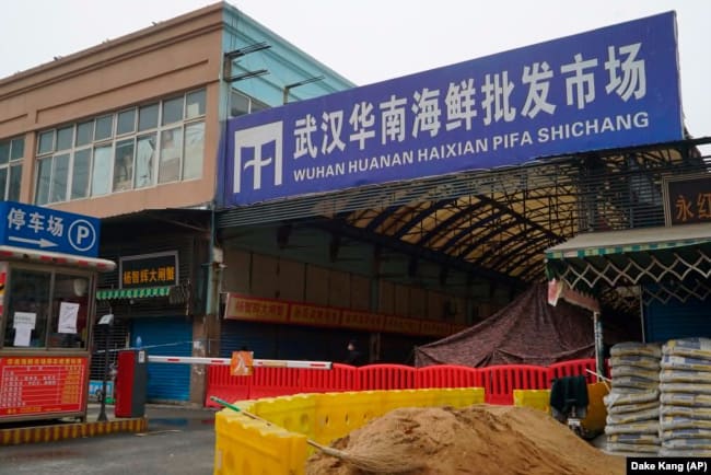 The Wuhan Huanan Wholesale Seafood Market, where a number of people fell ill with COVID-19 at the onset of the pandemic, sits closed in Wuhan, China on Jan, 21, 2020.