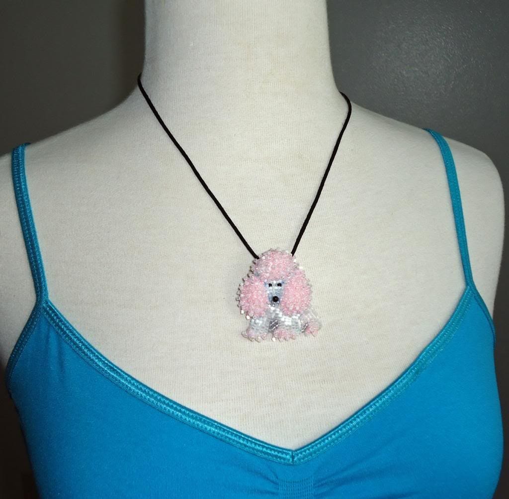 beaded baby pink poodle dog art pin pendant necklace etsy dog jewelry for humans 