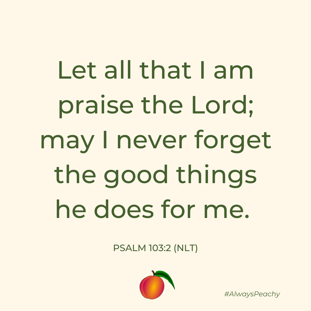 Let all that I am praise the Lord; may I never forget the good things he does for me. Psalm 103:2