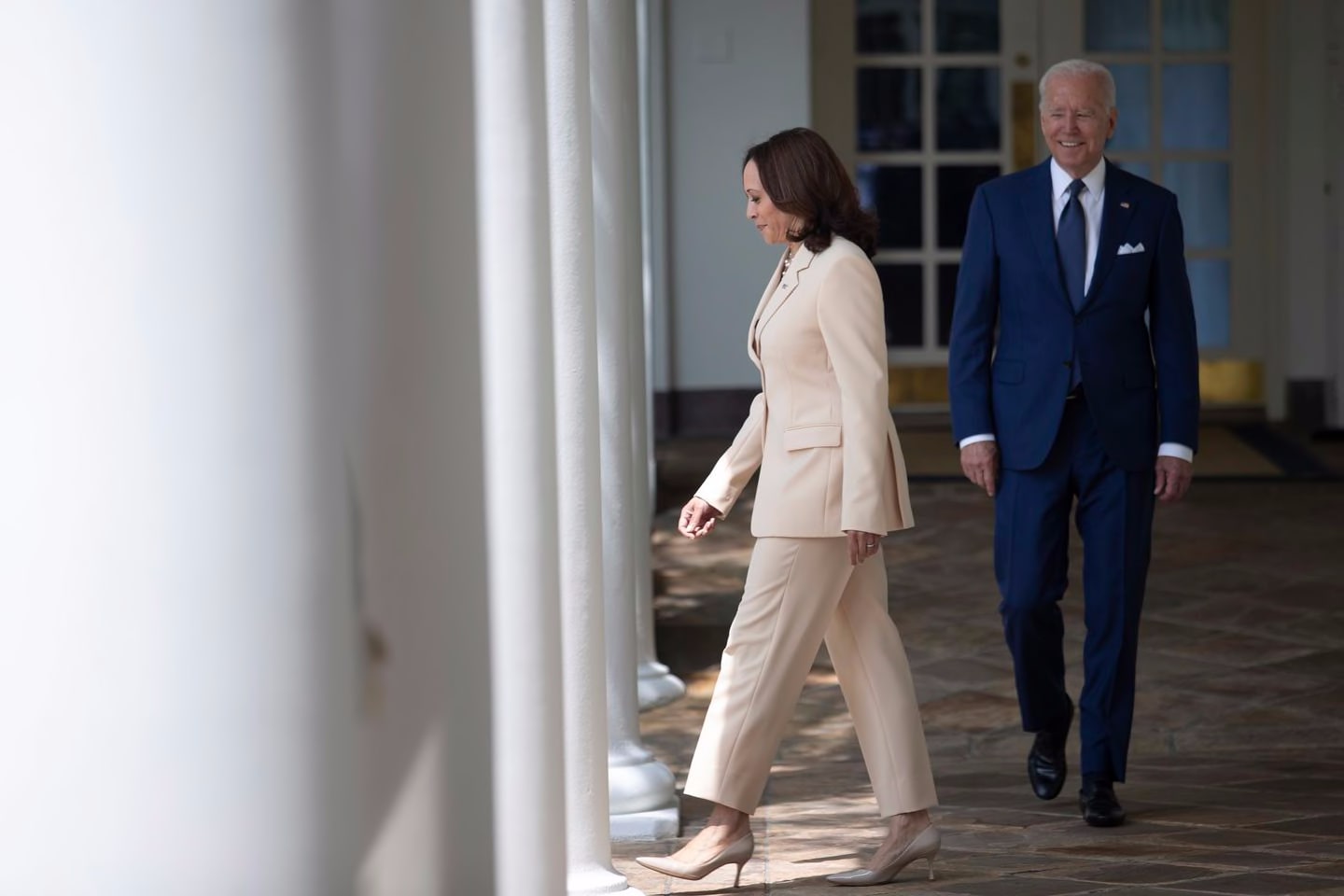 President Biden exited the Oval Office with Vice President Kamala Harris at the White House in Washington on July 26.