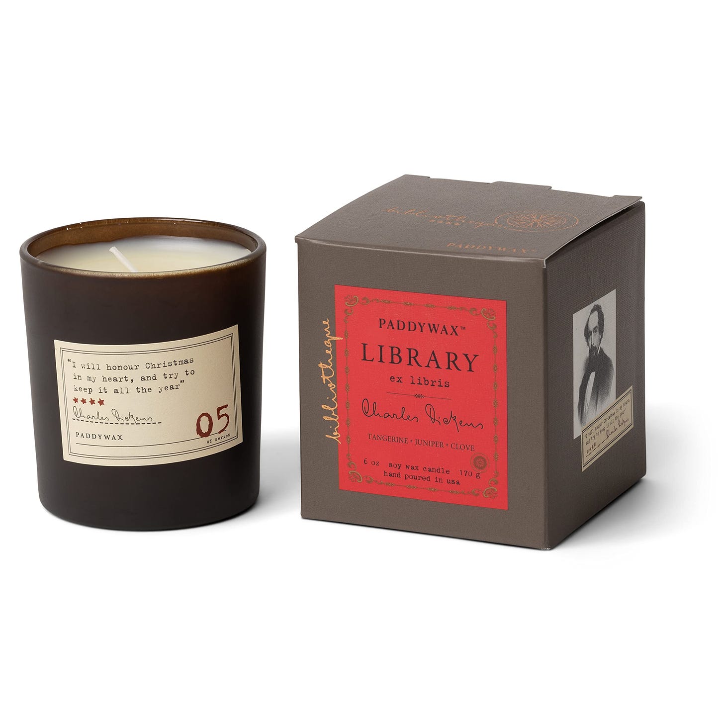 Amazon.com: Paddywax Library Collection Charles Dickens Scented Soy Wax  Candle, 6.5-Ounce, Tangerine, Junpier & Clove : Home & Kitchen
