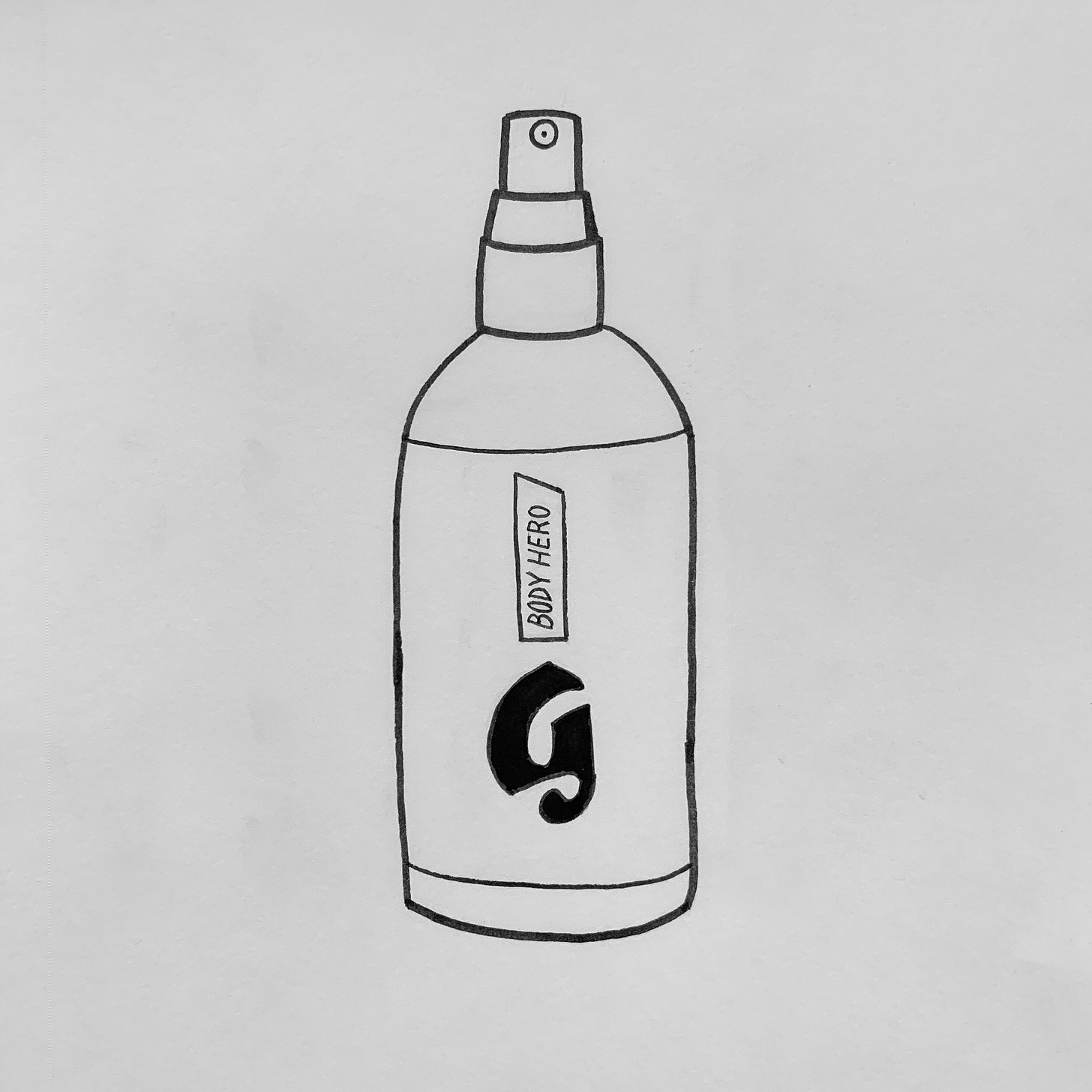 Black and white line drawing of Glossier Body Hero Dry Oil spray bottle
