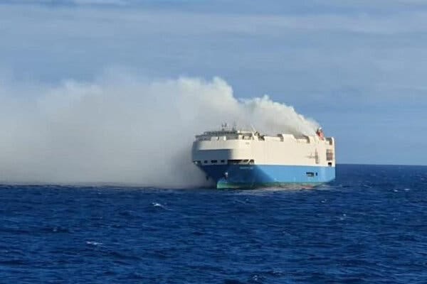 The 650-foot-long Felicity Ace car carrier caught fire and was abandoned off the coast of the Azores.