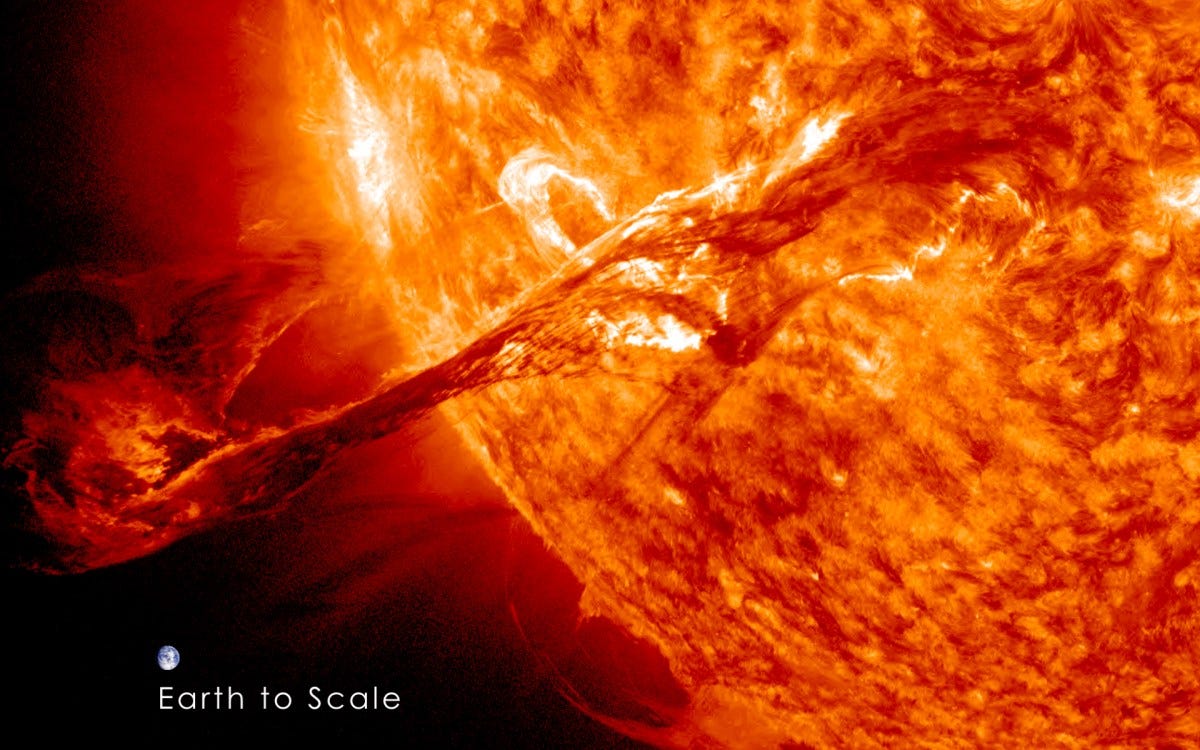 A solar filament compared to the Earth. A solar filament compared to the Earth.