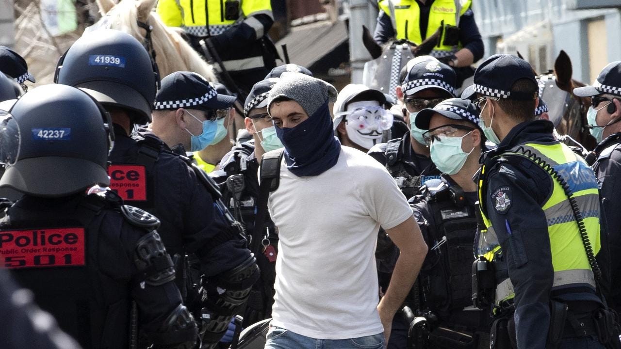 Lockdown protests erupt in Melbourne as police face off with demonstrators