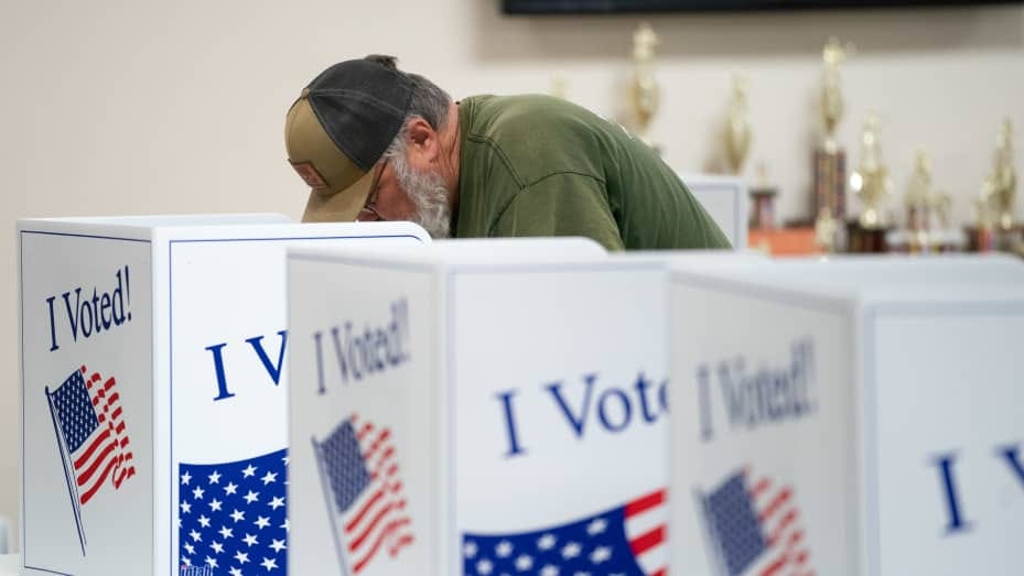 A man votes at a polling location on May 17, 2022 in Norwood, North Carolina, United States. North Carolina is one of several states holding midterm primary elections.