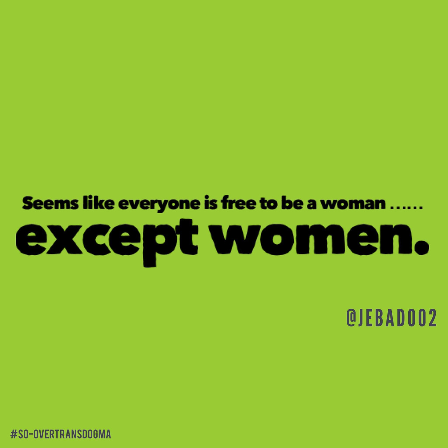 May be an image of text that says 'Seems like everyone is be a ..... except women. @JEBAD002 #SO-OVERTRANSDOGMA'