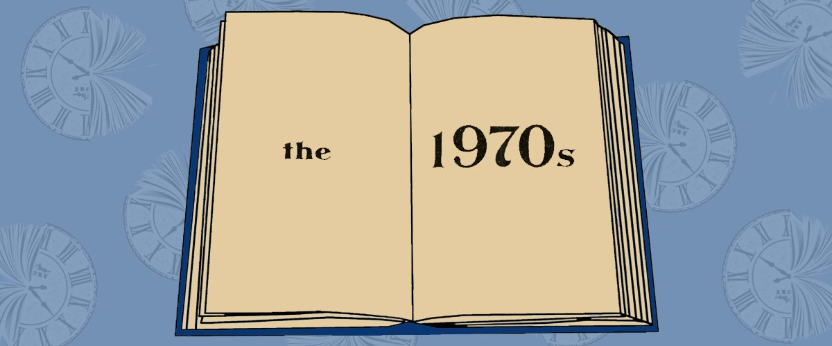 illustration of open book with text: the 1970s