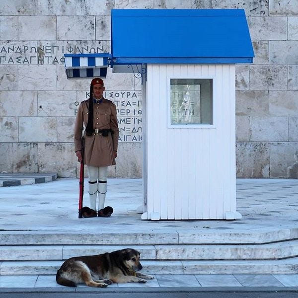 Two guards on duty in Athens.