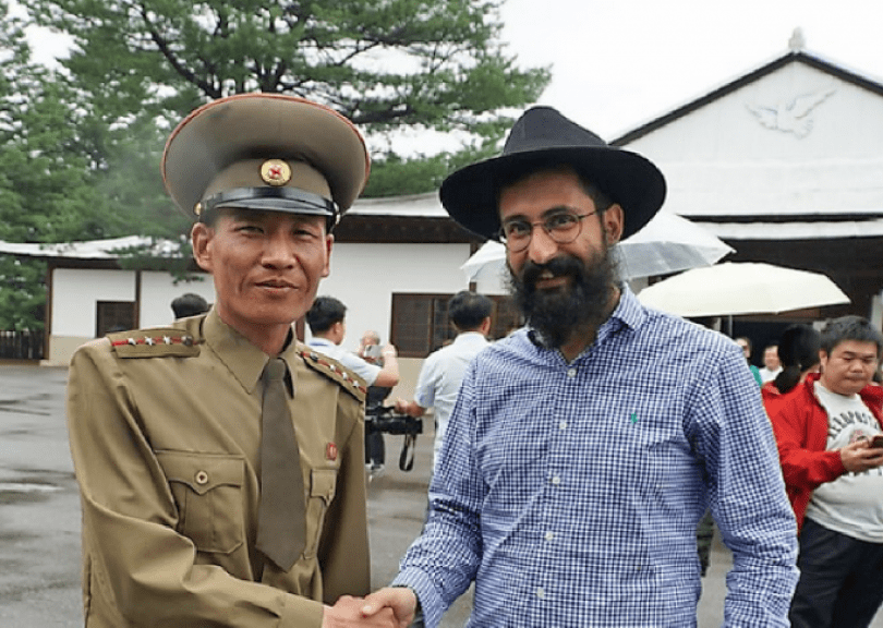 Chabad rabbi Meir Alfasi in North Korea, in what was dubbed the first Chabadnik in the Communist state.. Courtesy of Meir Alfasi