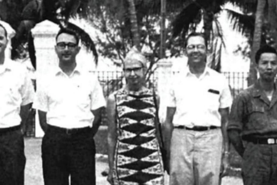 Photo of Dr. Clark from 1966, showing a white woman in her 50s with horn-rimmed glasses and a sleeveless dress with a diamond pattern.