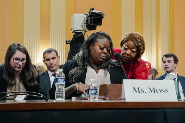 Wandrea Moss was comforted by her mother, Ruby Freeman, as she testified in June before the House committee investigating the Jan. 6 attack on the Capitol.