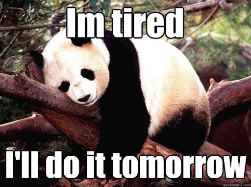 Im tired I'll do it tomorrow - Procrastination Panda - quickmeme
