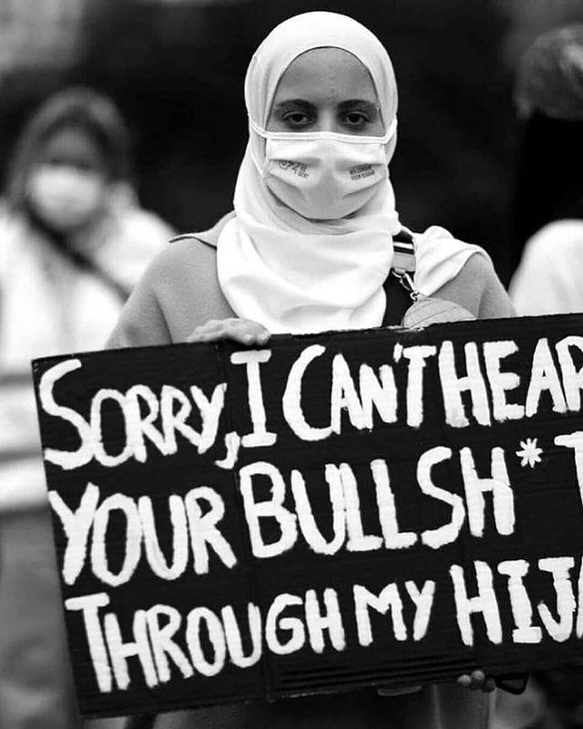 Woman protesting ban of Hijab