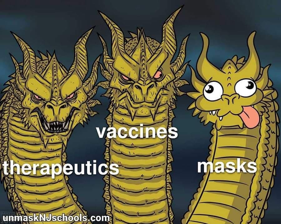 May be an anime-style image of text that says 'vaccines therapeutics masks unmaskNJschools.com'