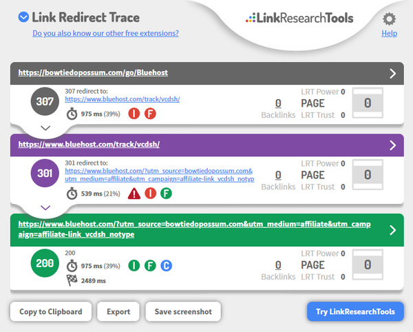You should seriously get the Link Redirect Trace browser extension 