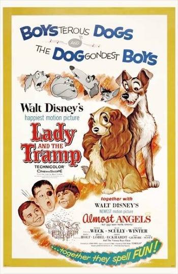 Theatrical re-release poster featuring Lady And The Tramp and Almost Angels