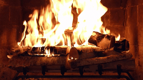 wood fireplace burning