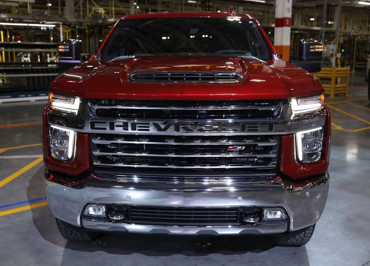 A 2020 Silverado HD pickup truck at the GM assembly plant in Flint, Michigan, in 2020. Owners of vehicles like this that weigh more than 6,000 pounds will face additional fees in Washington, D.C.&nbsp;