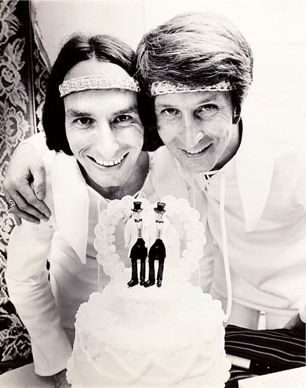 Mr. Baker, right, and Mr. McConnell at their wedding in Minneapolis on Sept. 3, 1971.