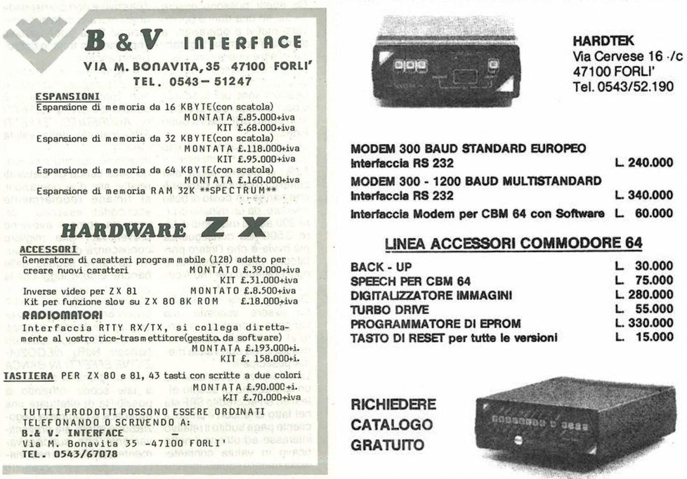 Vecchie pubblicità della B & V Interface e della Hardtek