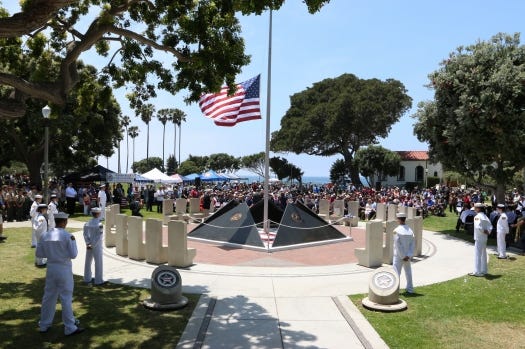 About 600 people gathered at the Redondo Beach Veterans Memorial on Monday May 28, 2018. (Photo by David Rosenfeld)
