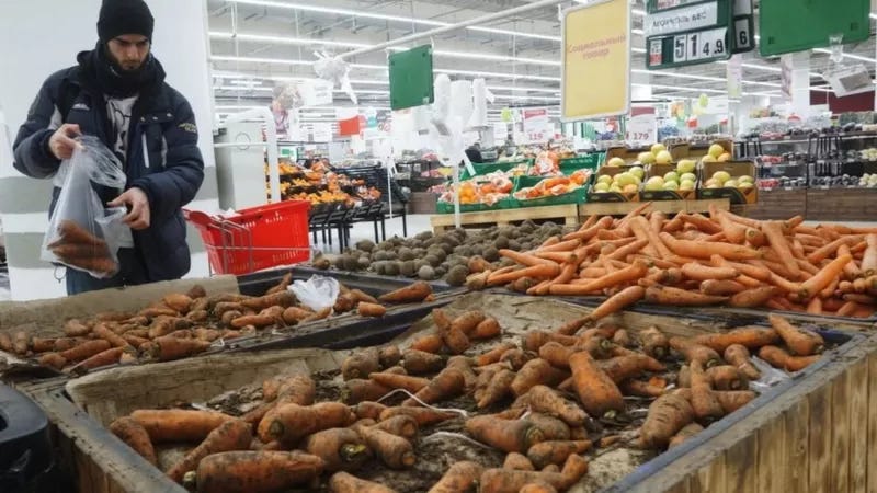 Customer in a Russian grocery store