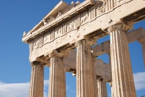 Colonnade and pediment of Parthenon showing sculptures.jpg