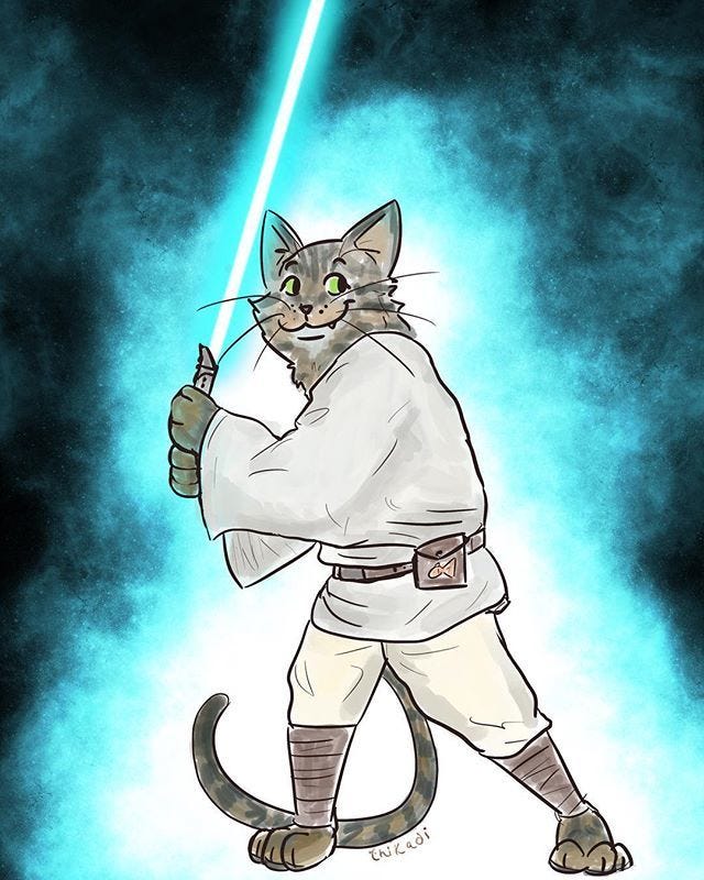 Chikadi on Twitter: &quot;Happy May the 4th!! I had to draw my Luke as none  other than Luke Skywalker! #maythe4thbewithyou . . . #andalsowithyou  #maytheforcebewithyou #maythefourthbewithyou #starwars #luke #cat  #starwarscat #lightsaber #drawing #