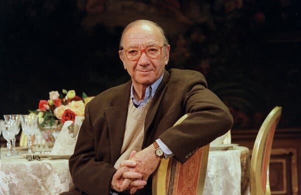 The playwright Neil Simon in 2000, on the set of his play “The Dinner Party” at the Music Box Theater in Manhattan.