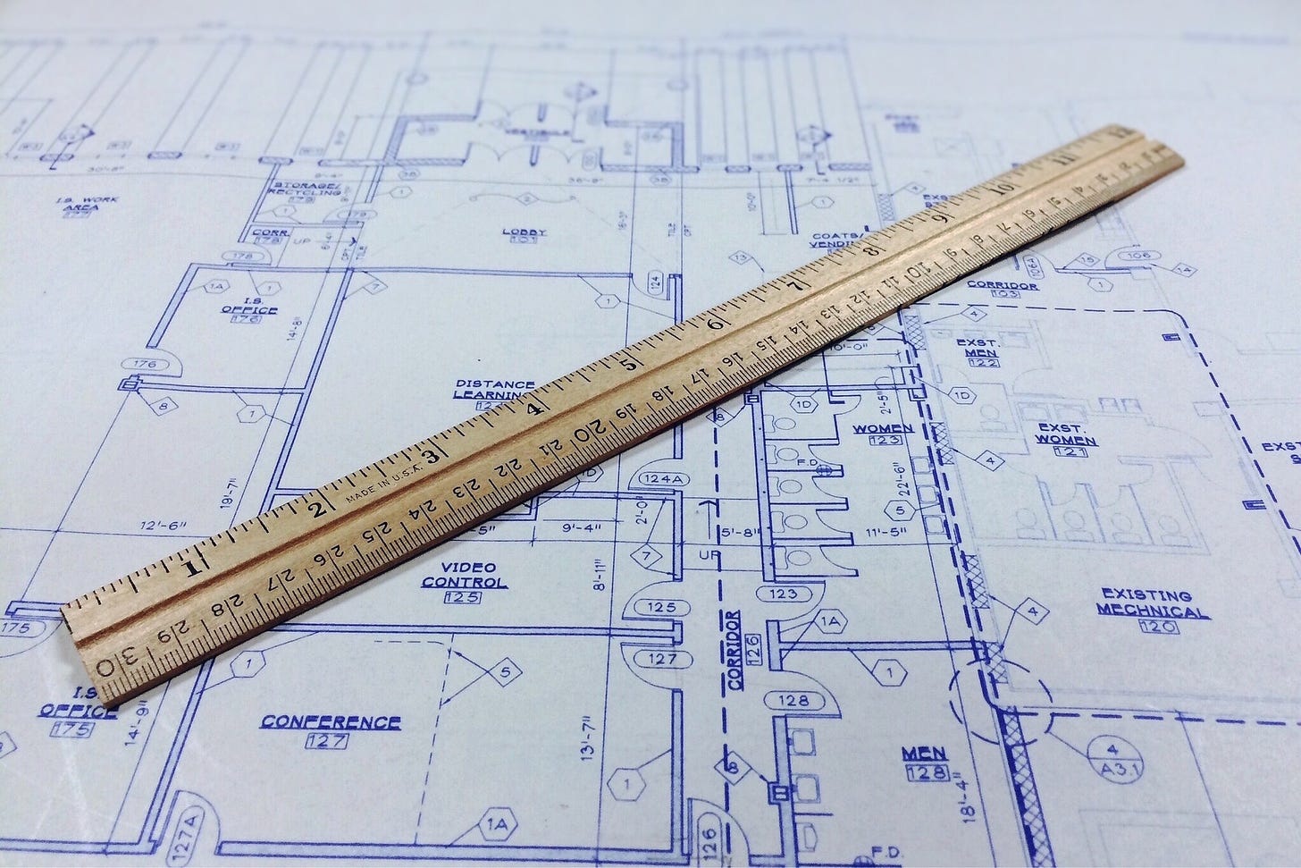 image of blueprints with ruler