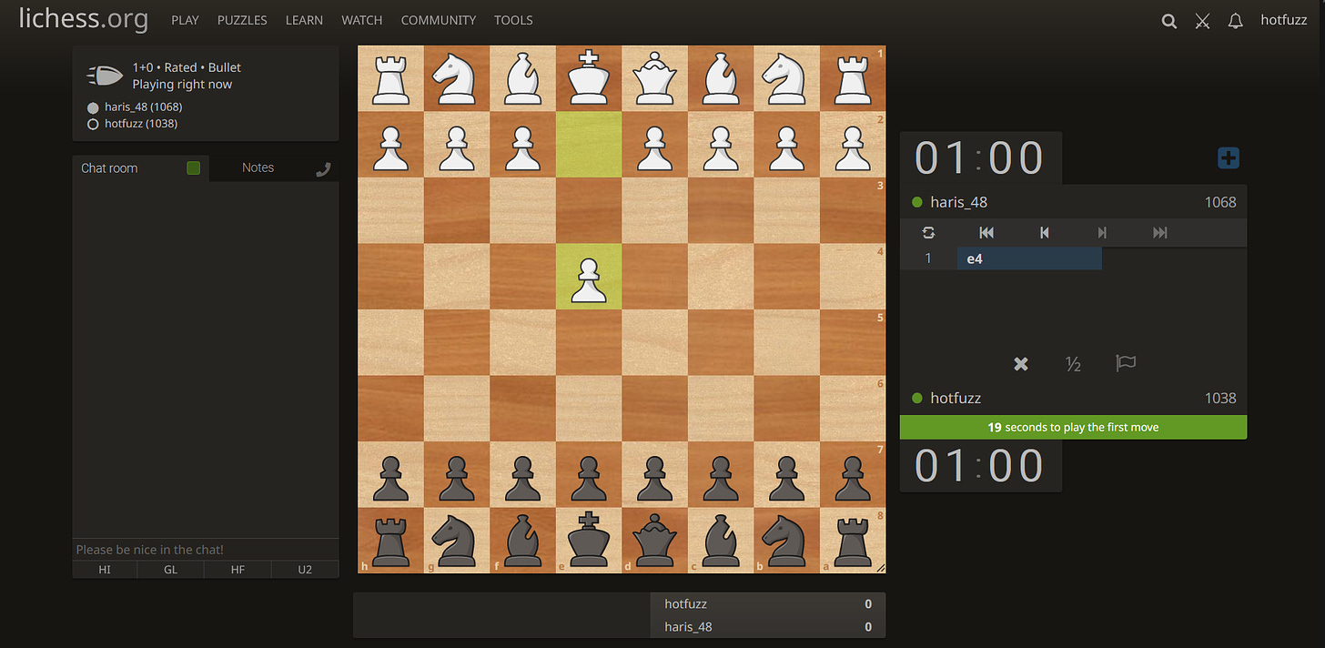An ongoing game on Lichess