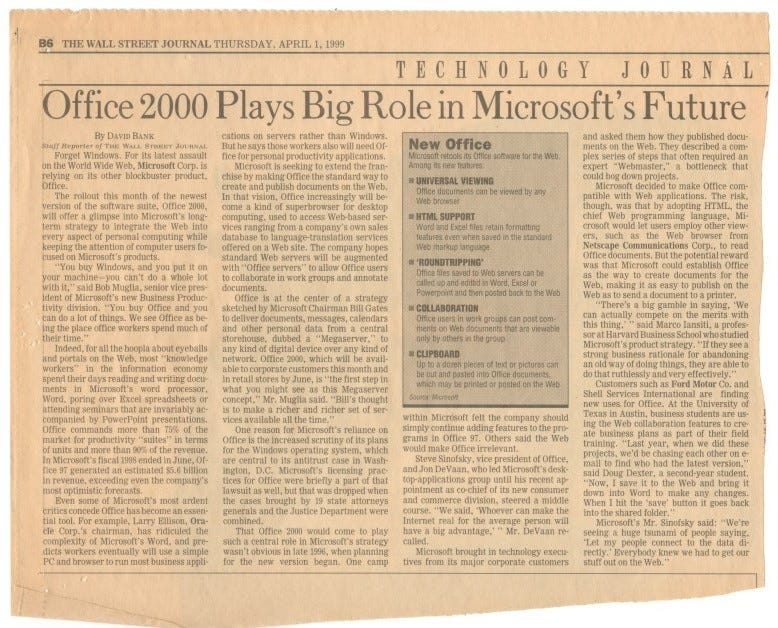 Office 2000 Plays Big Role In Microsoft's Future.
