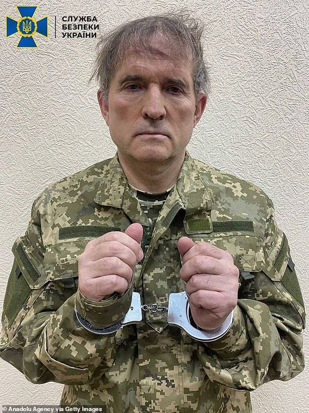 Viktor Medvedchuk, who is said to be a close friend of Vladimir Putin, shortly after his arrest