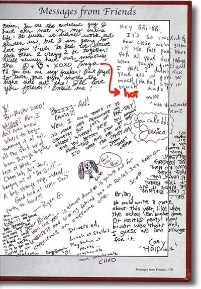 Messages from friends in senior's high-school yearbook.