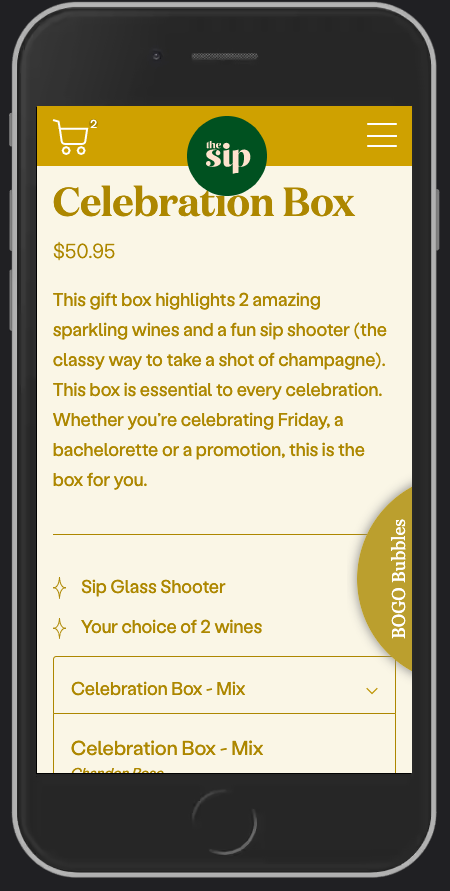 screenshot of a Celebration Box product page