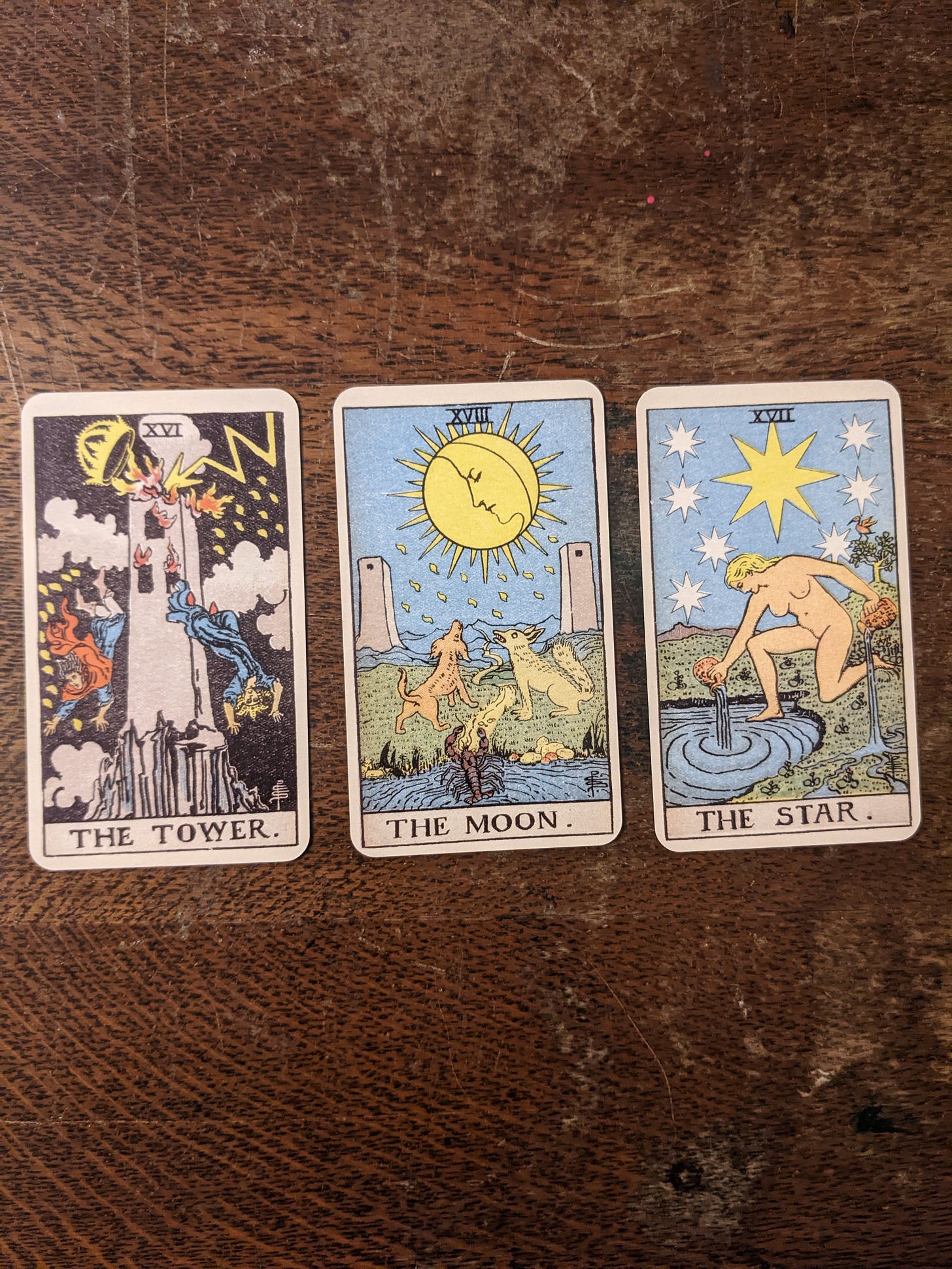 Tarot Cards: The Tower, The Moon, The Star