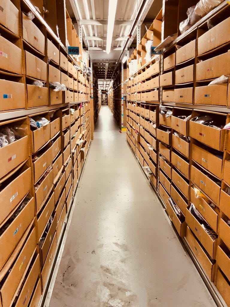 Amazon bins of inventory