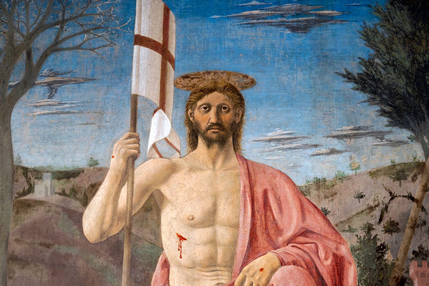 Piero della Francesca, Christ (detail), The Resurrection, c. 1463-65, fresco, 225 x 200 cm (Museo Civico, Sansepolcro, Italy)