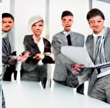 AI-generated image of a few business people in formal attire