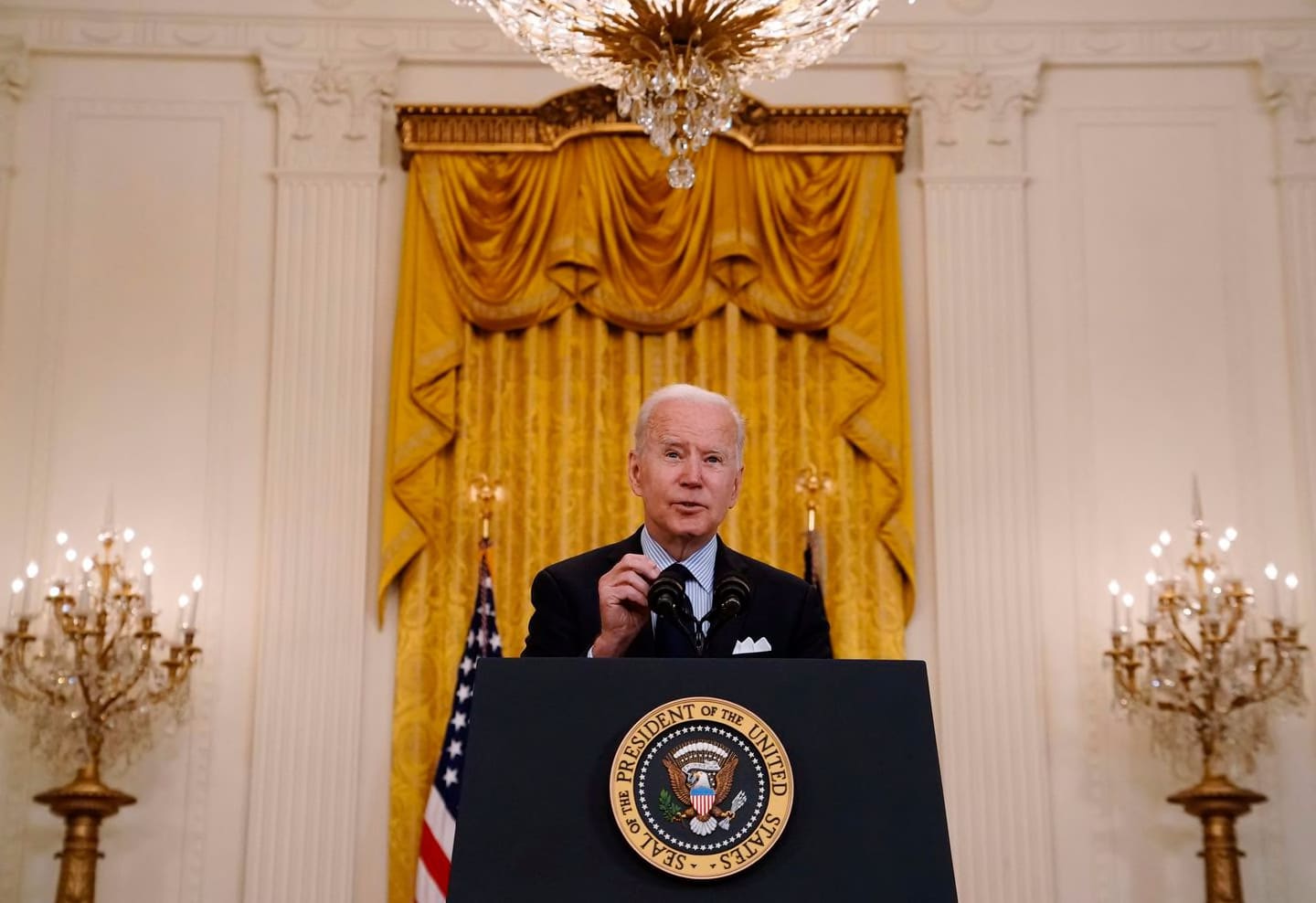 President Joe Biden speaks about the April jobs report, at the White House in Washington on May 7, 2021.