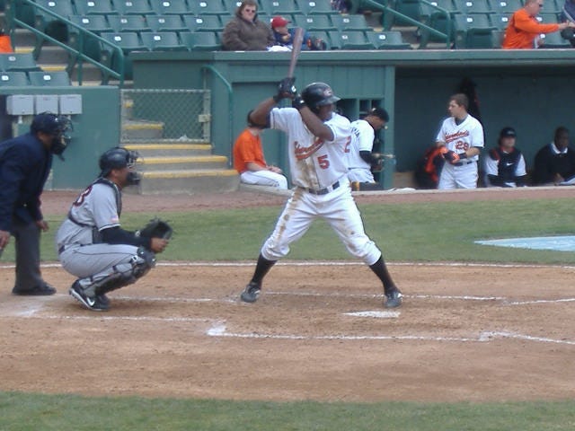 Miguel Abreu isn't afraid to work hard and get dirty, as this photo from a May game against Lakewood can attest.