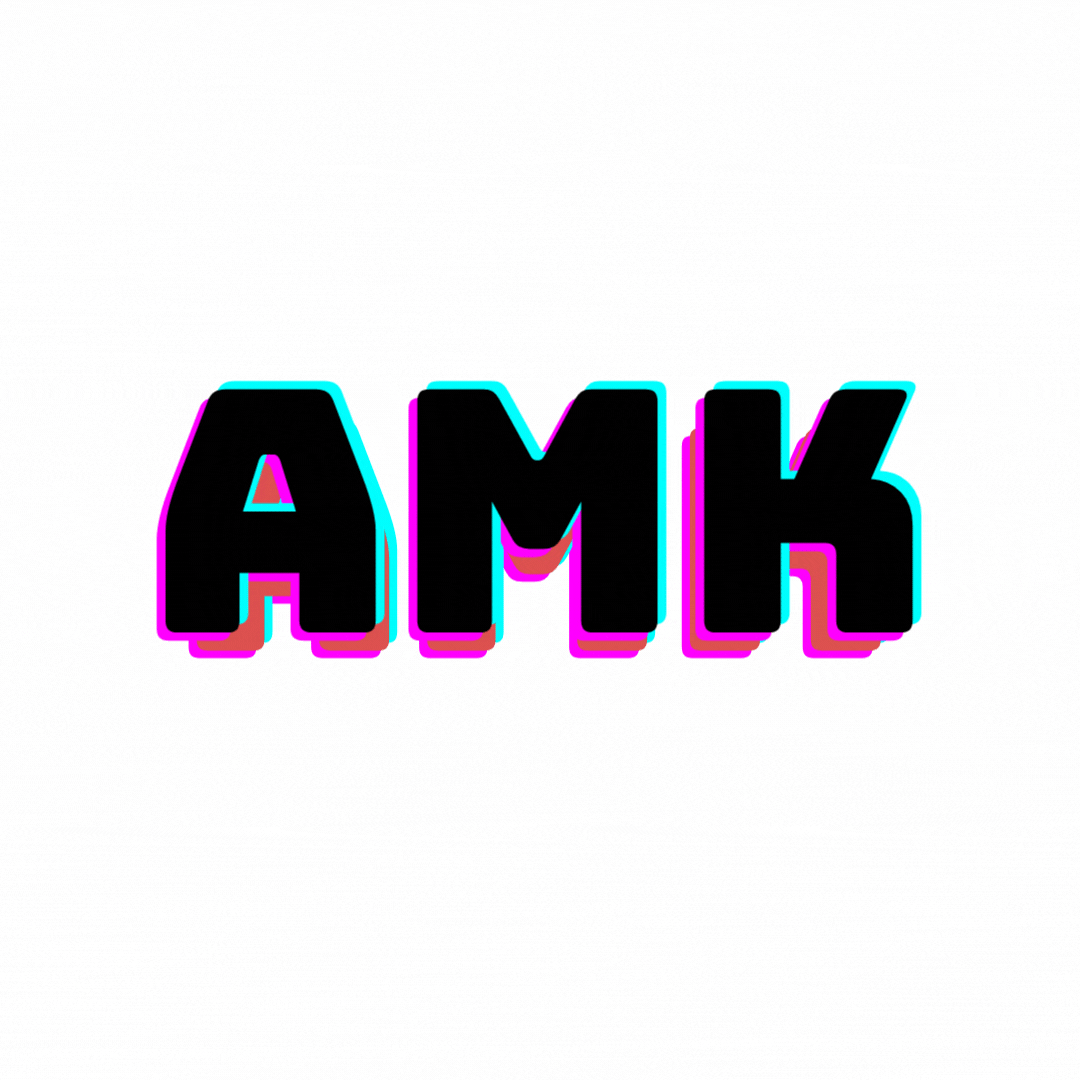 a gif of a logo with the letters AMK across the middle in blocky font and a diamond behind it