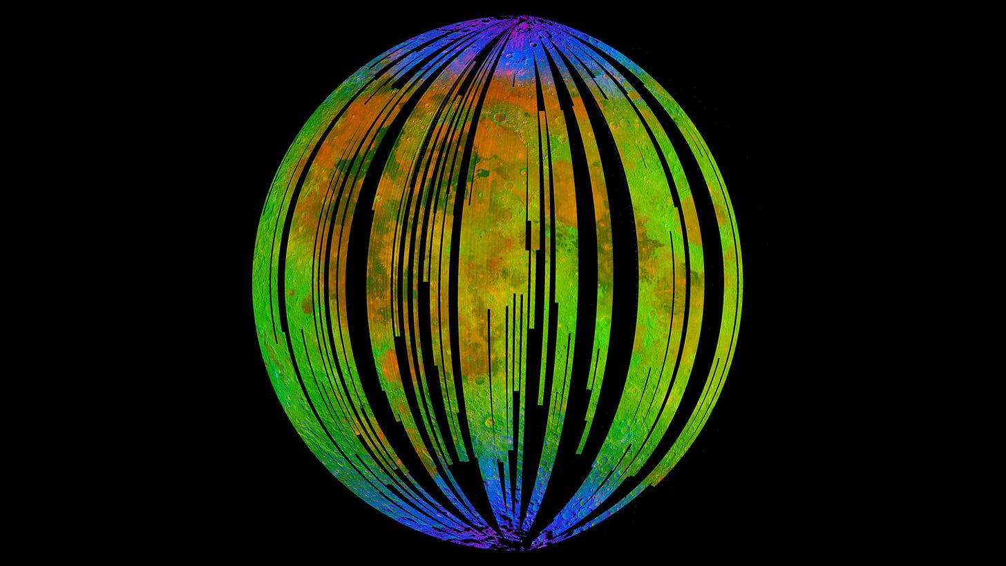 The blue areas in this composite image show water concentrated at the Moon's poles