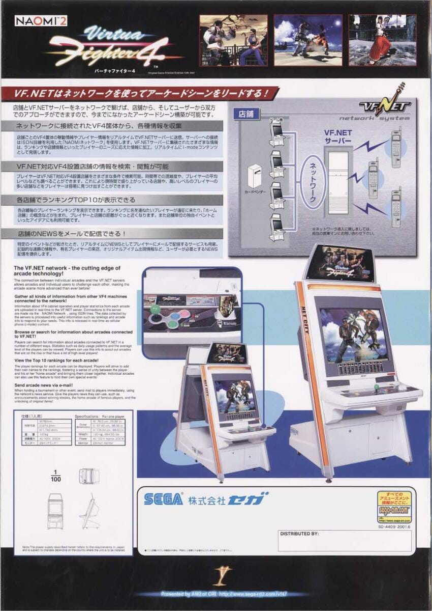 El "flyer" de Virtua Fighter 4 en el que se explica la conectividad en red.