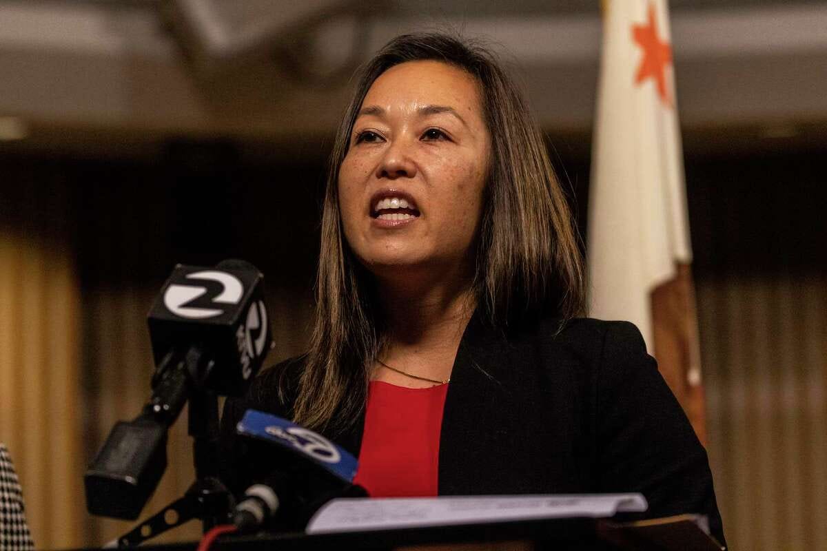 Jenny Lam, Board President of San Francisco Board of Education, speaks during a press conference introducing Dr. Matt Wayne as the sole finalist to be Superintendent of the San Francisco Unified School District in San Francisco, Calif. Thursday, May 12, 2022.