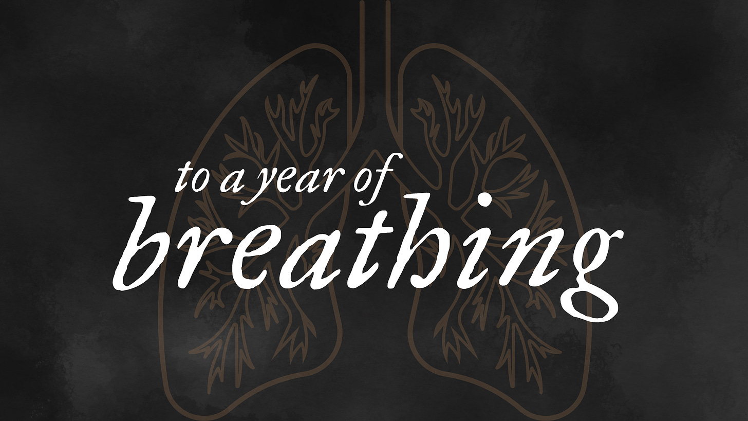 image include text that reads "to a year of breathing"