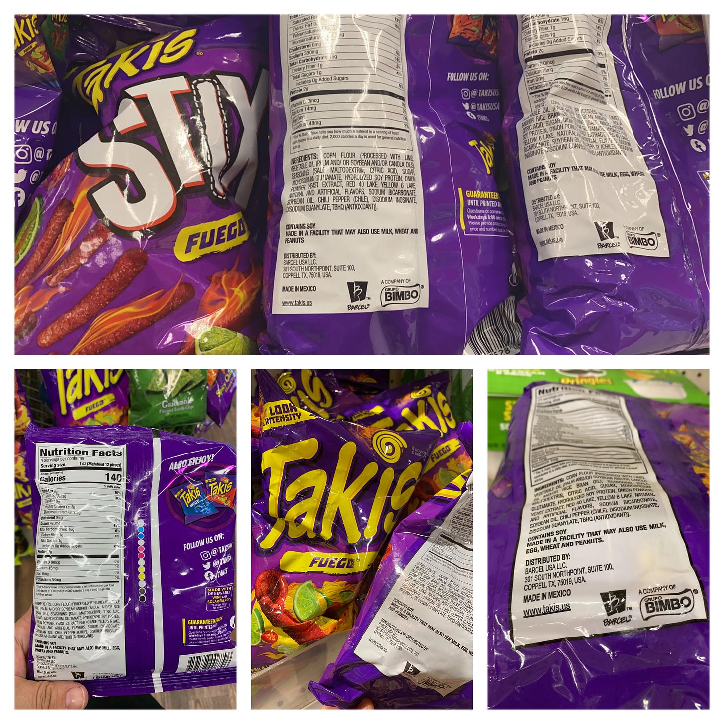 A collage of bags of Takis snacks, all of which were distributed from Coppell. Some were made in Coppell.